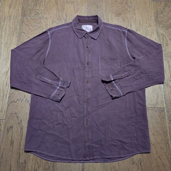 32 Bar Blues Long Sleeve Button Up 100% Silk Shirt Size XL Burgundy Pocket - Picture 1 of 6